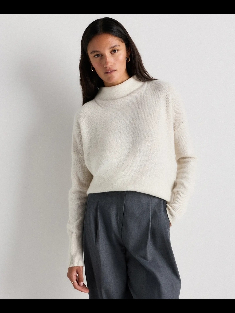 Quince Mongolian Cashmere Funnel Neck Sweater In Ivory Sz L, NWT!